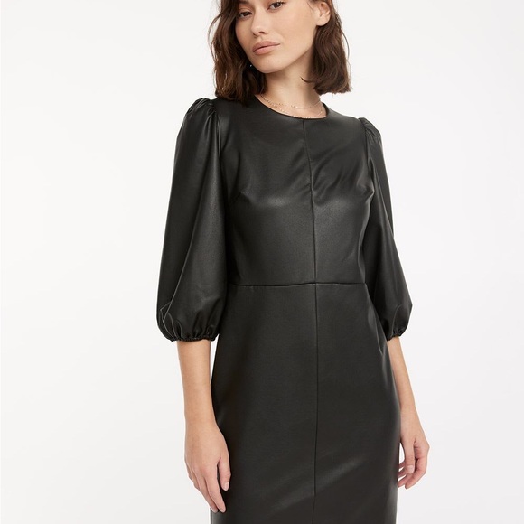 Vegan Leather Bodycon Dress with Puffy Sleeves - Picture 3 of 3